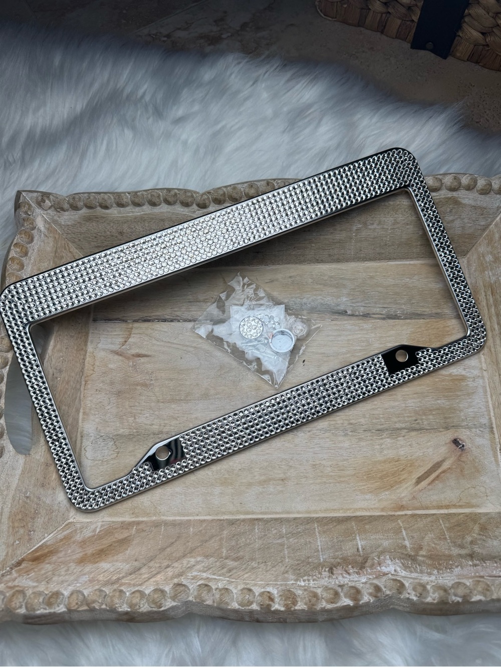 Rhinestone Bling License Plate Frame - Silver